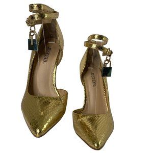 JUSTFAB METALLIC GOLD PUMPS SIZE 7.5 NEW IN BOX NEVER WORN WITH EXTRA HEEL TIPS